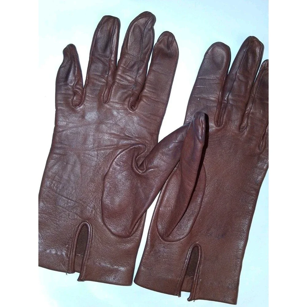 EL CORTE  INGLES Women's Gloves Burgundy Brown Leather‎ Size Small 6